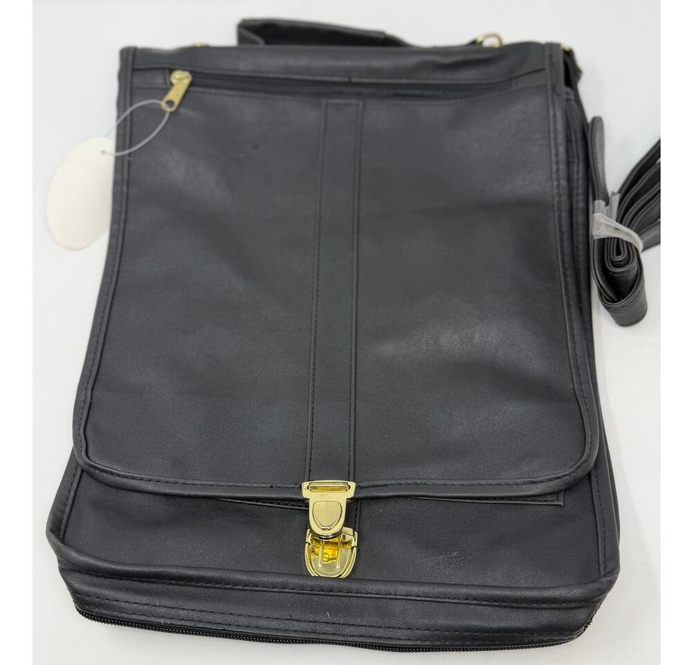 GNBI Black Faux Leather Messenger Bag/Briefcase/Shoulder Bag Goldtones